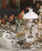 Carl Larsson Around the Lamp at Evening oil on canvas